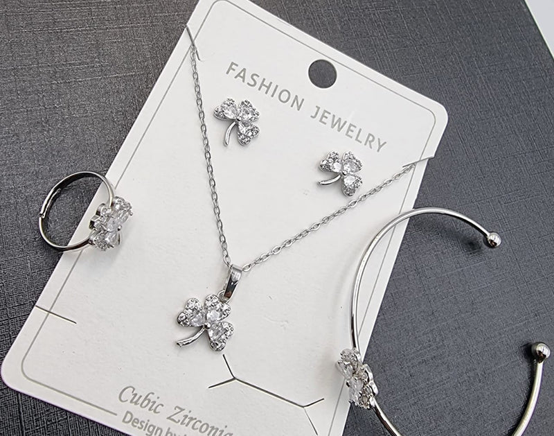 Silver Clover Crystal Jewelry Set